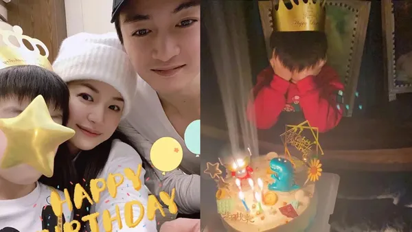 陈妍希晒全家福为儿子庆生 小星星戴皇冠模样可爱