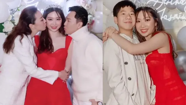 甄子丹女儿18岁庆生现场图曝光 着红裙与家人合照温馨幸福