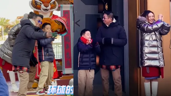 陈小春应采儿一家游环球影城 Jasper身高猛长直逼爸爸肩膀