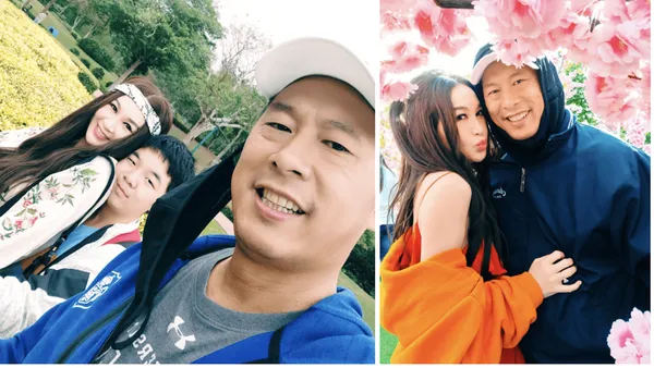 温碧霞晒一家三口出游照 母子拥抱合影身高已超妈妈