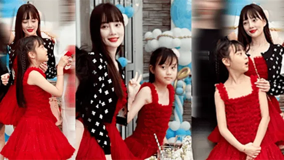 李小璐带甜馨现身好友聚会 母女穿同款红色短裙温馨有爱