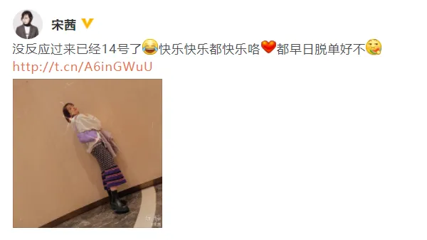 宋茜晒近照送粉丝情人节祝福：都早日脱单好不？