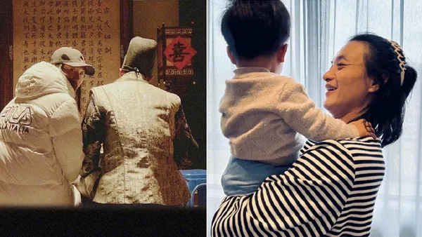 朱丹带子女探班老公 周一围怀抱孩子笑容灿烂