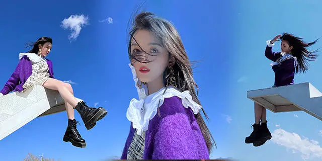 宋祖儿晒清风暖阳随拍 穿紫色开衫动作随性又自由