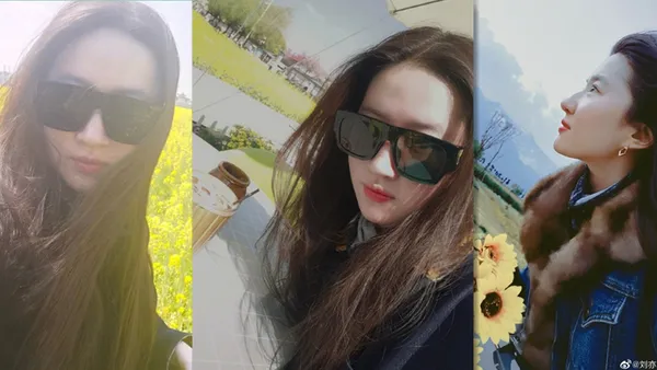 刘亦菲晒油菜花田随拍美照 戴墨镜轻松惬意状态佳