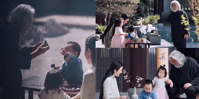 Zhang Jizhong took his wife and children to the hospital to taste tea. His 31 year old wife wore plain cheongsam gracefully