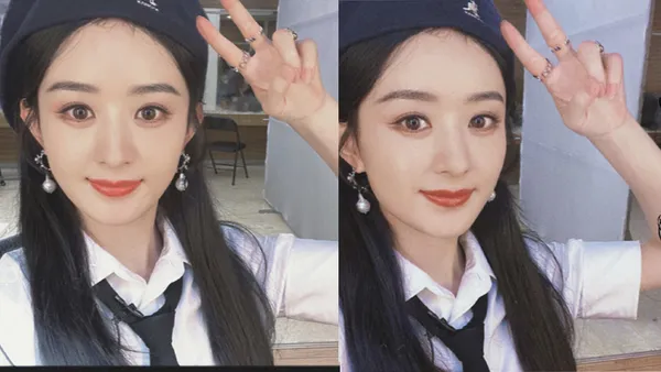 工作室分享赵丽颖学院风自拍 戴贝雷帽比耶清纯甜美