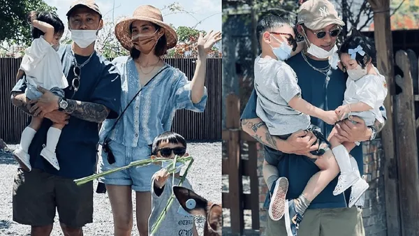 余文乐晒全家出游照 怀抱儿女与妻子甜蜜依偎