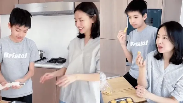 董洁分享与儿子做饼干视频 13岁顶顶眉目清秀气质干净