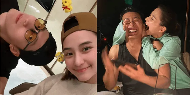 何超莲晒与窦骁甜蜜合影 反戴棒球帽歪头搞怪摆拍