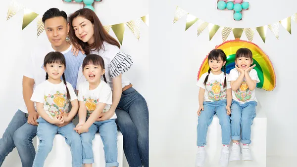 熊黛林为双胞胎女儿庆祝四岁生日 一家四口合照幸福温馨