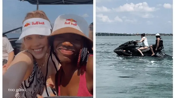 谷爱凌海上狂飙摩托艇 悄悄配文:对不起妈妈