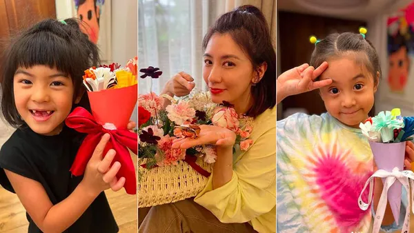 贾静雯晒母亲节礼物照 咘咘Bo妞制作花束修杰楷送金蟾蜍