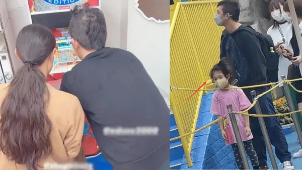 陈冠希携家人游玩被网友偶遇 陪老婆玩游戏牵女儿手好宠溺