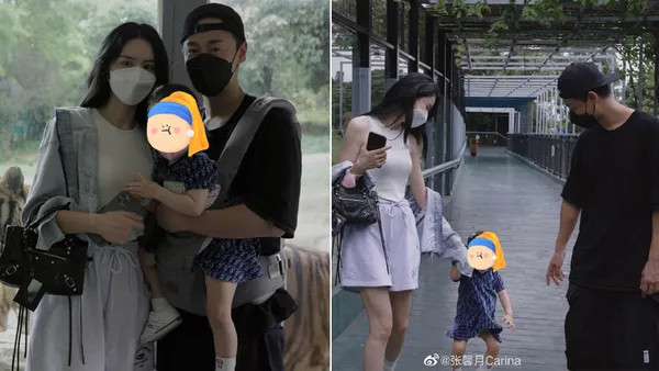 林峯张馨月带女儿逛动物园 一家三口合照幸福温馨