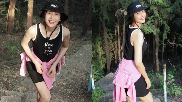 高圆圆分享爬山随拍美照 穿运动装素颜灿笑状态好