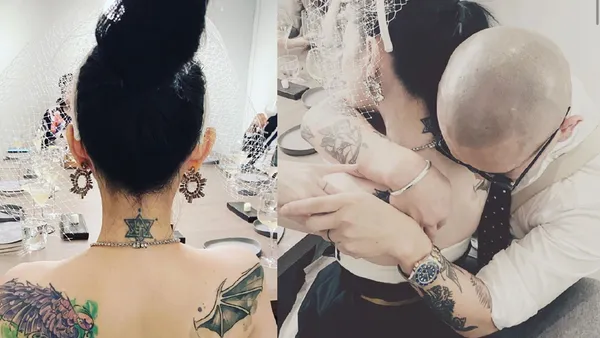 化妆师晒婚礼现场照 具俊晔头贴大s美背晒婚戒纹身