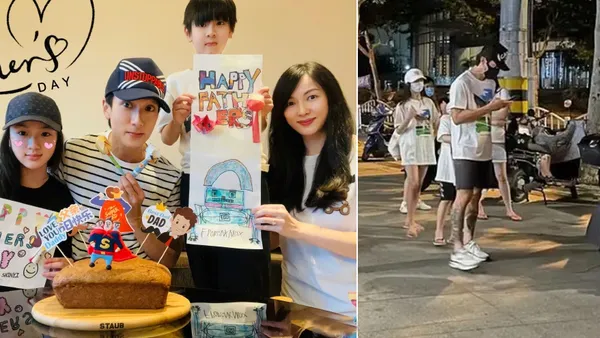 吴尊一家现身上海街头被偶遇 四人身穿白色T恤随意休闲