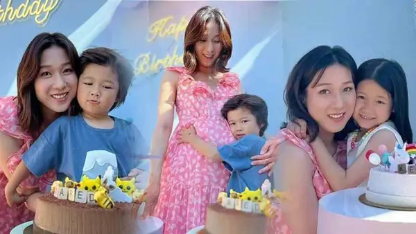 钟嘉欣晒照为娃庆生 挺孕肚怀抱儿女画面温馨
