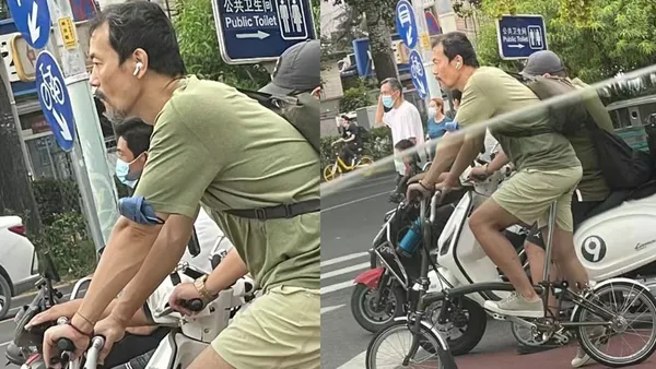 廖凡骑自行车出街被偶遇 低调穿搭留着胡子很是随性