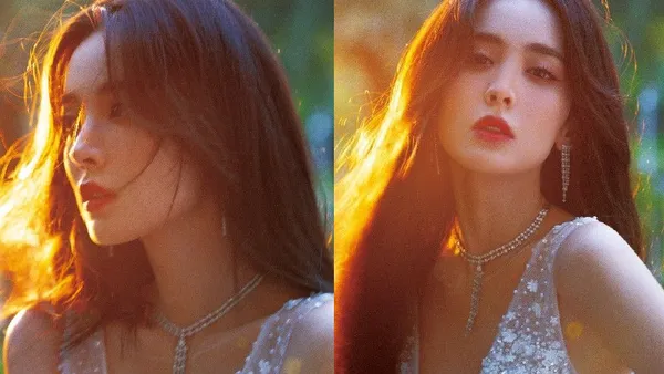 娜扎深V长裙大秀好身材 红唇长发光影大片绝美