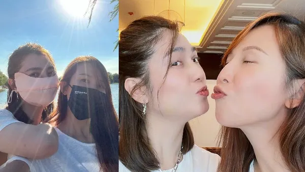 蔡少芬洪欣秋游赏风景 美女素颜同框嘟嘴亲亲感情好