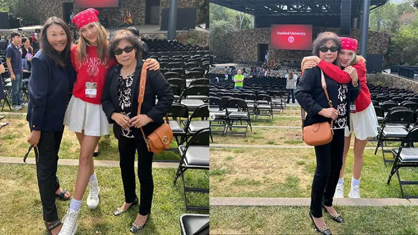 Gu Ailing posted a photo with her mother and grandma on the first day of school at Stanford University.