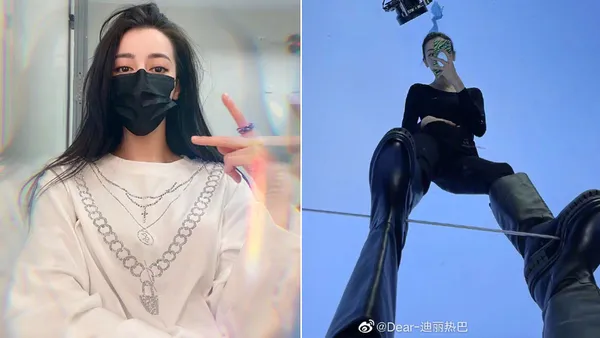 迪麗熱巴四宮格甜酷營業照 俯視角度自拍大長腿逆天