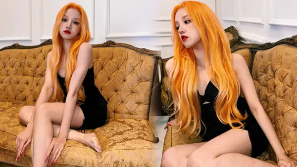 23-year-old Song Yuqi sunburns blond hair and black dress, nine palace lattices, hot and sexy eyes.