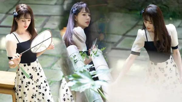 李若彤戴假髮片曬劉海造型 穿碎花束腰裙太減齡