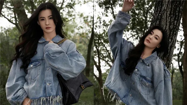 张柏芝森系写真大片释出 穿浅蓝色牛仔套装慵懒随性
