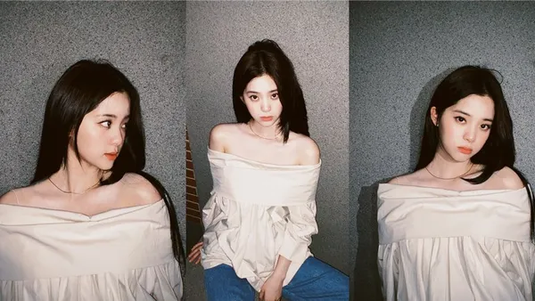 歐陽娜娜着一字肩上衣露鎖骨 黑髮柔順嘴巴嘟嘟十分可愛