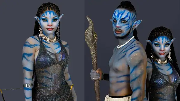 小美人魚扮演者cos阿凡達 和男友貼臉合照很親密