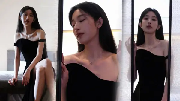 張儷曬抹胸高開叉長裙寫真 大秀香肩美腿成熟韻味