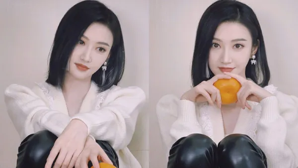 景甜曬十二宮格美照 白色毛衣搭配皮褲造型温婉可人