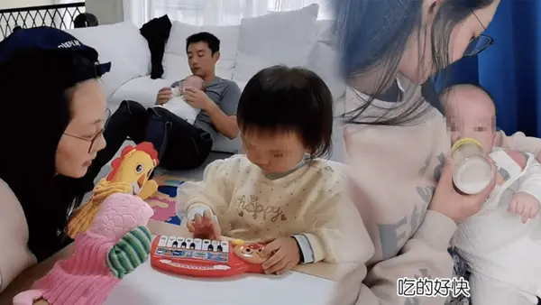 苗苗晒一家四口同框vlog 抱小儿子喂奶母爱满满