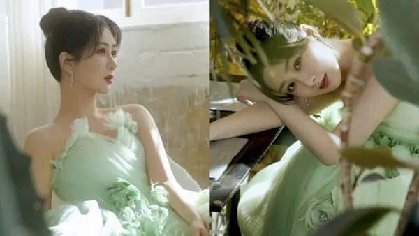 杨紫漫游绿野丛丛倩影灵动 逆光侧颜精致氛围感十足