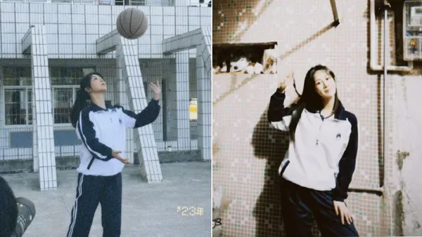 杨紫晒剧组随拍 穿校服打篮球青春活力