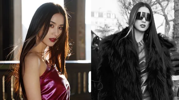 黄圣依暗黑造型出席时装周 黑色皮草搭红色开叉裙气场全开