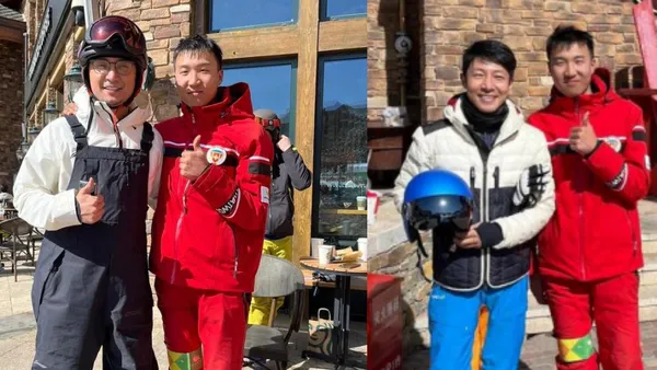 撒贝宁尼格买提滑雪被偶遇 打扮随意笑容满面状态好