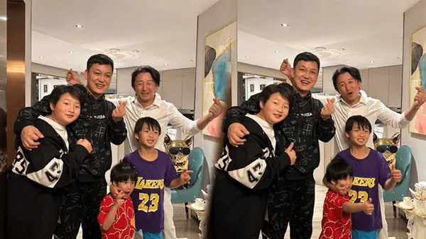 李锐和邹市明一家合影 时隔多年再抱萌娃轩轩