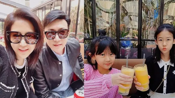 陆毅鲍蕾晒全家出门用餐 女儿古灵精怪全家高颜值