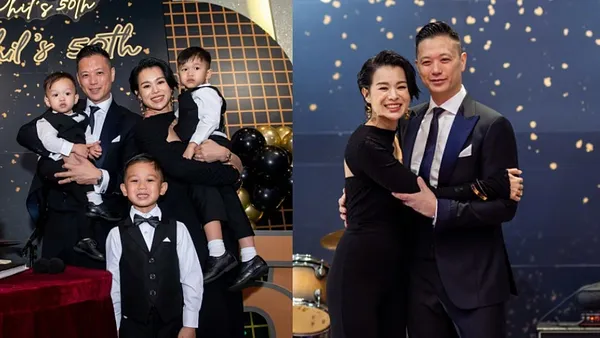 胡杏儿为老公李承德庆生 三个儿子西装出席好可爱