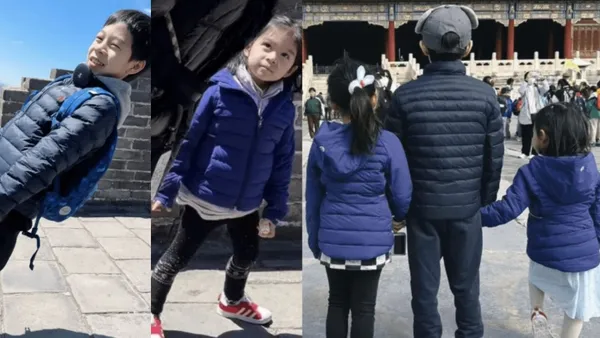 Guo Jingjing took three sons and daughters to visit the Imperial Palace, and the boss's face was exposed to be very cute.
