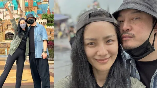 胡可晒迪士尼游玩照 与沙溢贴脸合影恩爱满满