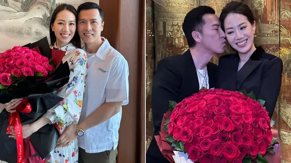 甄子丹发博为老婆庆生 42岁汪诗诗手捧大束玫瑰笑容灿烂