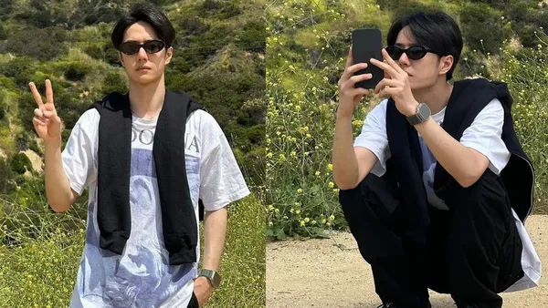 王一博打卡好莱坞 戴墨镜比耶清爽帅气