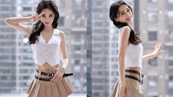 Angelababy美式甜心风随拍 马甲短裙造型热辣十足