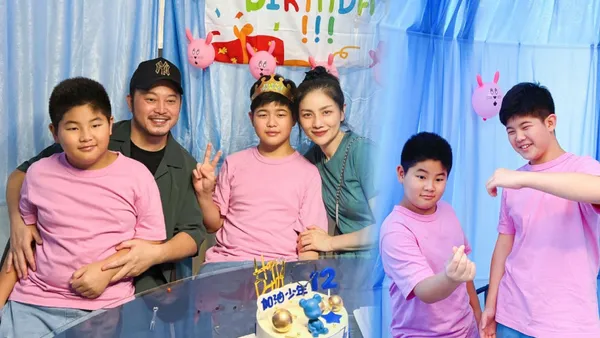 胡可晒全家福为12岁安吉庆生 两个儿子身材魁梧变化大