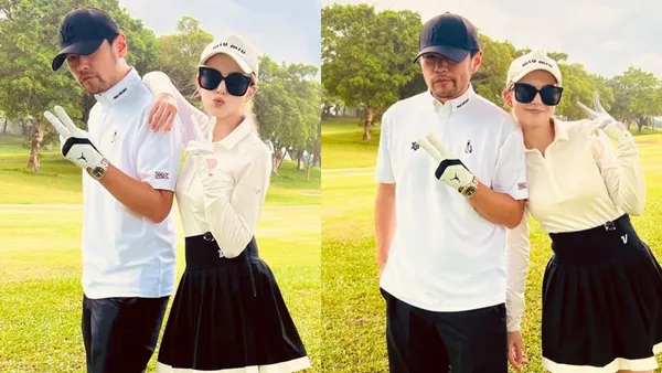 Jay Chou posted a selfie of playing golf with Kunling. Sweetly revealed that the clothes were made by his wife.
